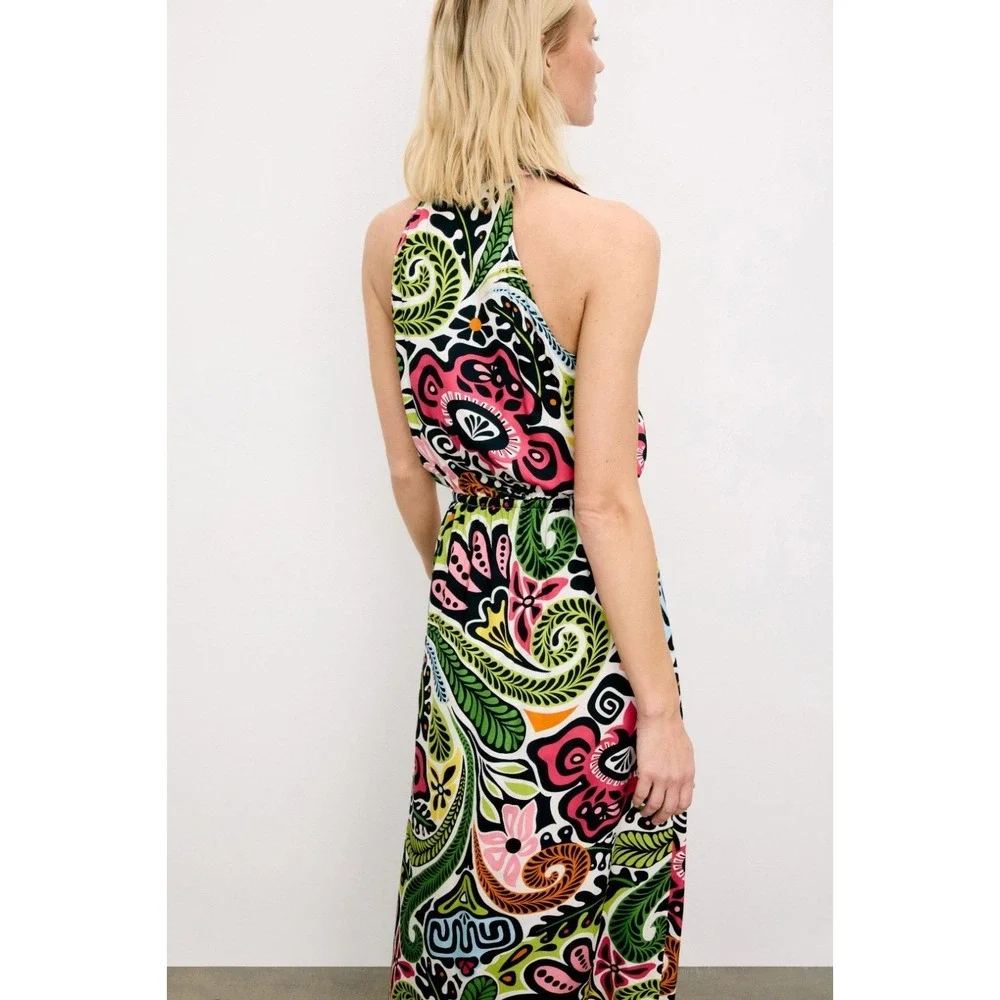 Trina Turk Caribbean Paisley Resort Cabana Halter Neck Maxi Dress Women L $358 - Picture 2 of 14